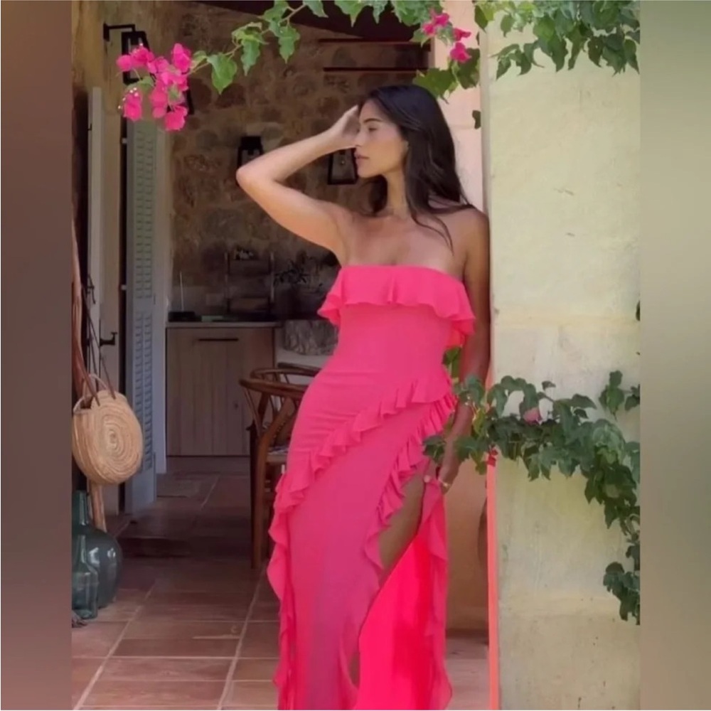 HOUSE OF CB 'Sarina' Fuchsia Ruffle Maxi Dress NWOT size‎ XS
